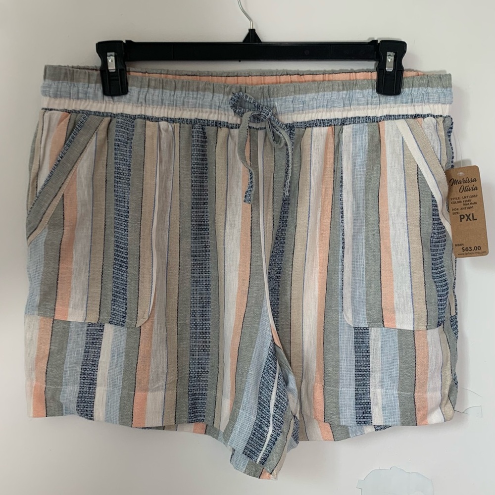 Marissa Olivia Linen Blend Drawstring Shorts PXL